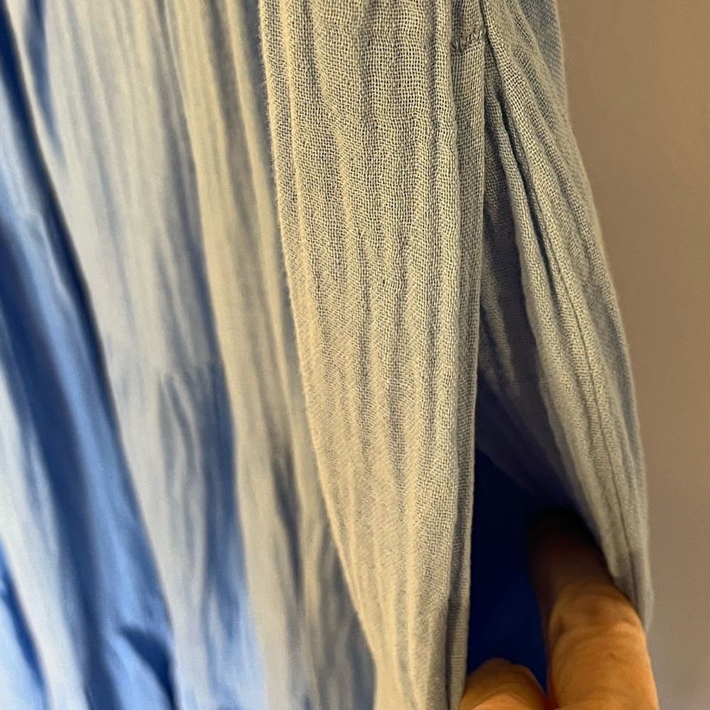 Xirena Ali tiered midi dress, blue gauzy cotton, adjustable straps, sleeveless L - Picture 5 of 7